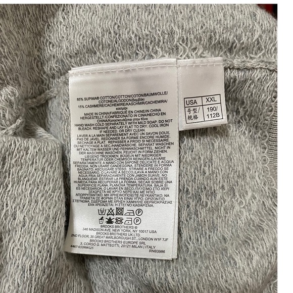 Brooks Brothers Mens XXL Supima Cotton Cashmere V-Neck Sweater Grey Diamond Knit - Picture 7 of 12